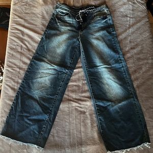 Medium Wash Wide-Leg Jeans w/Drawstring Waist